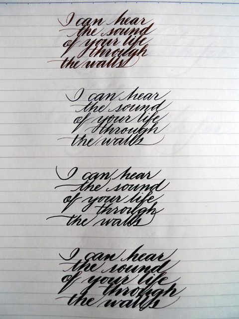 Flexible nibs - writing samples (lyrics from Ada by The National)
