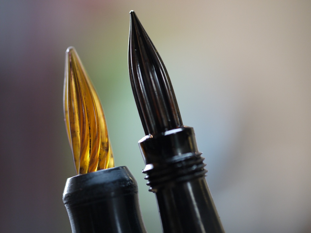 Glass nibs on crescent filler pens Leigh Reyes. My Life As a Verb.