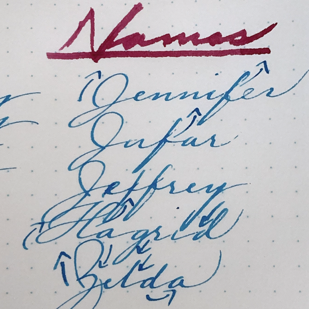 Writing sample using names like Jennifer, Jafar, Jeffrey, with directional arrows