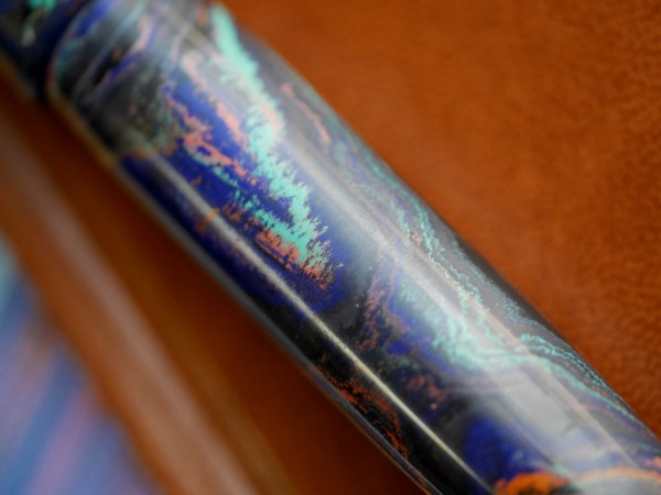 A closeup of the marbling